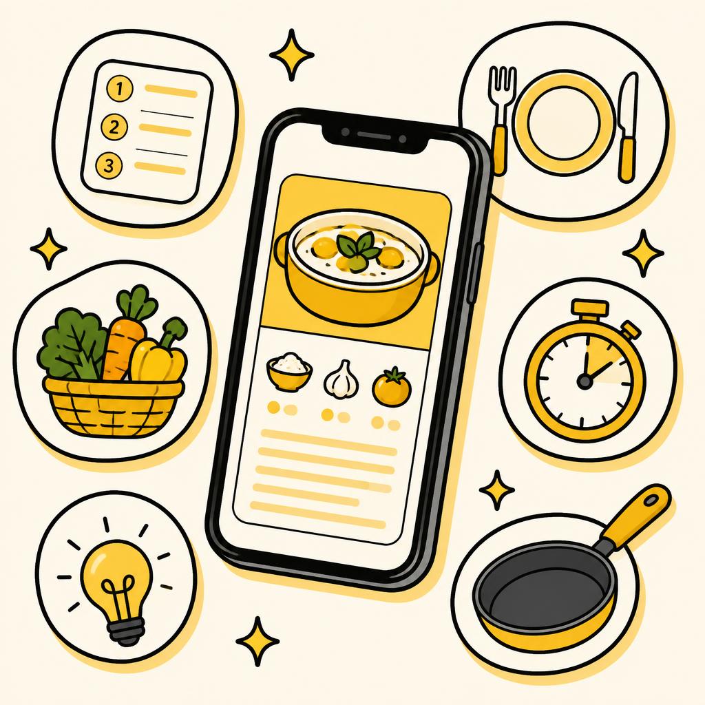 Recipe card broken into directions, ingredients, portion size, timing, equipment and tips